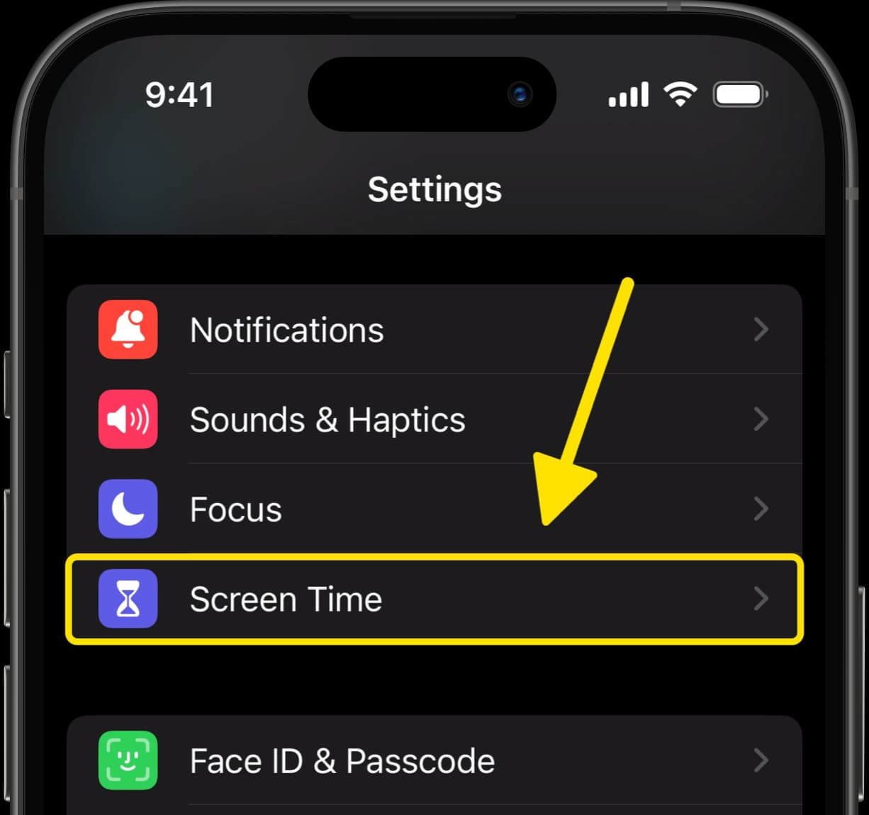 iPhone settings menu with Screen Time highlighted to block Messages.